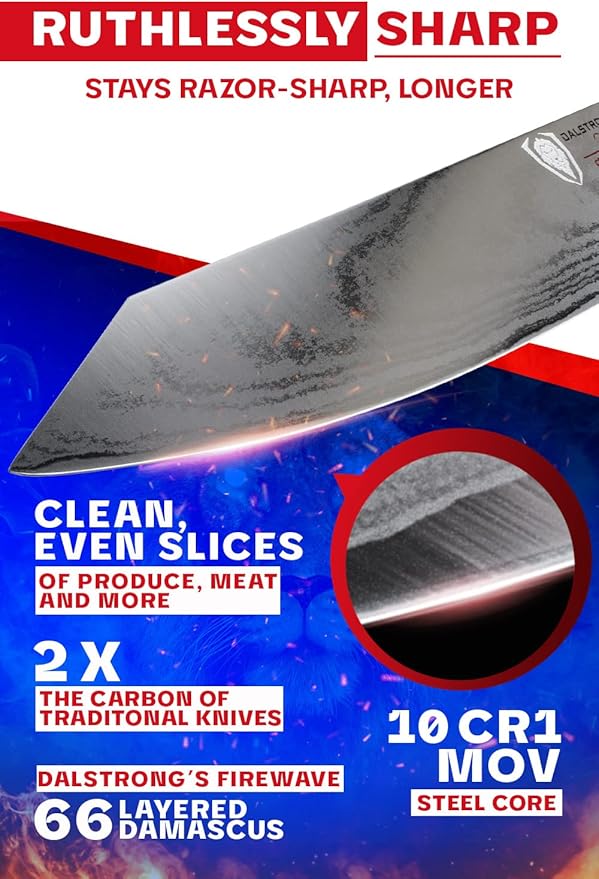 Dalstrong Chef Knife - 9.5 inch - Firestorm Alpha Series - Premium 10Cr15CoMoV High-Carbon Steel - Traditional Japanese Wa Stabilized Wood & Resin Handle - Kitchen Knife - Chef's Knife - w/Sheath