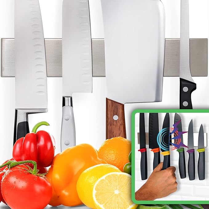 Premium Stainless Steel Magnetic Knife Holder for Wall - 10 Inch Professional Magnetic Knife Strip - Space-Saving Knife Rack/Knife Bar With Powerful Magnetic Pull Force (Upgraded Version)