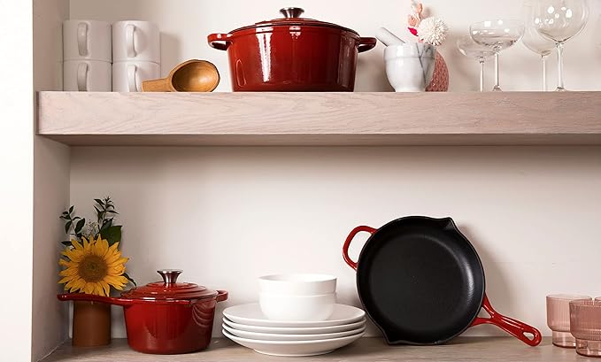 Larder & Vine 5-Piece Enameled Cast Iron Cookware Set - Includes 5.7 Quart Dutch Oven with Lid, 10.25 Inch Skillet, 2.2 Quart Saucepan with Lid (Cabernet)