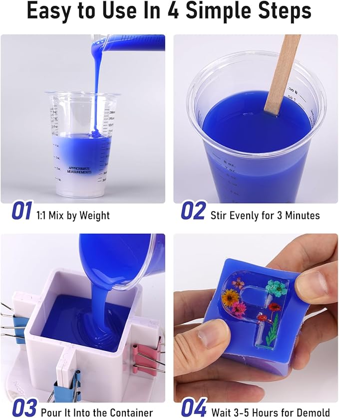 Nicpro 140oz Silicone Mold Making Kit, 30A Platinum Liquid Silicone Rubber, Flexible Silicone Molds Maker Mix Ratio 1:1 for Casting 3D Resins Molds DIY with Gloves, Sticks, Mixing Cups