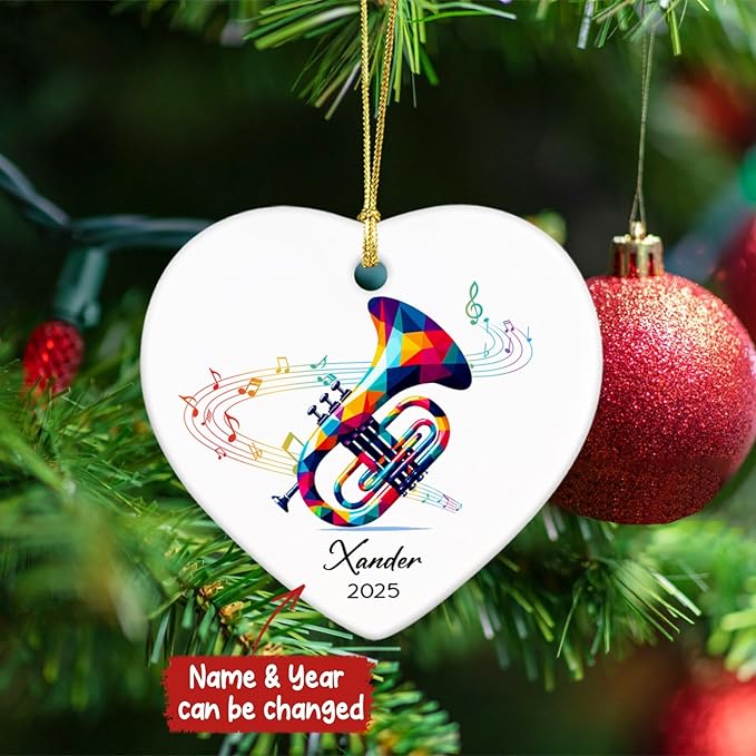 Cornet Musical Christmas Ceramic Ornament Tree Hanging, Personalized Music Lover Ornaments 2025, Name & Year Cornet Ornament Gifts for Instrument Player, Custom Instrumentalist Ceramic Ornaments Xmas