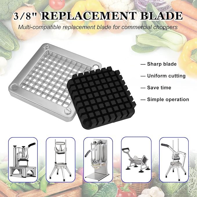 Replacement Chopper 3/8" Blade, Commercial Vegetable Chopper Dicer, French Fry Cutter Stainless Steel Blade for Fruit Cutting Machine Tomato Onion Pusher Block