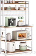 VASAGLE Hutch Bakers Rack with Power Outlet, 14 Hooks Microwave Stand, Adjustable Coffee Bar with Metal Wire Panel, Kitchen Storage Shelf, 15.7 x 31.5 x 66.9 Inches, Rustic Walnut and White UKKS025W41