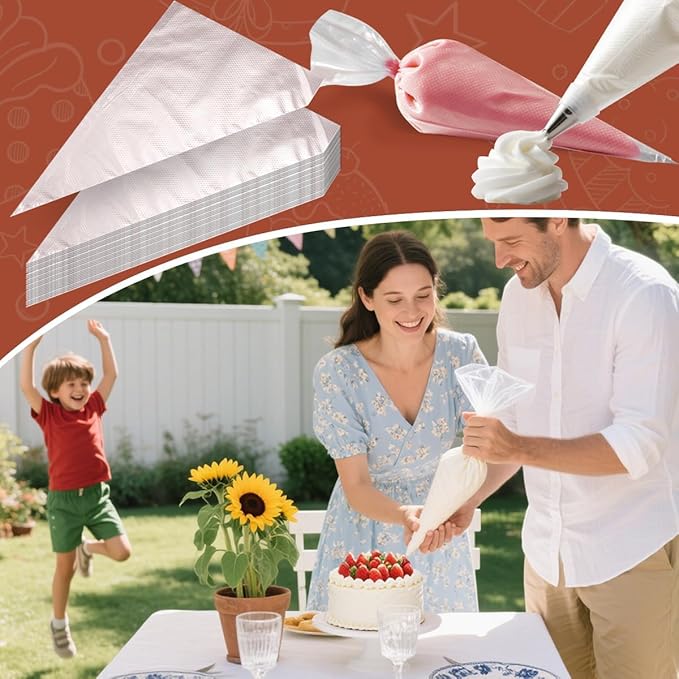200PCS 12 Inch Disposable Piping Bags, Icing Piping Bags for Frosting, Thickened Non-Slip and Anti-Burst Pastry Bags for all Size Tips Couplers and Baking Cookies Candy Supplies Kits