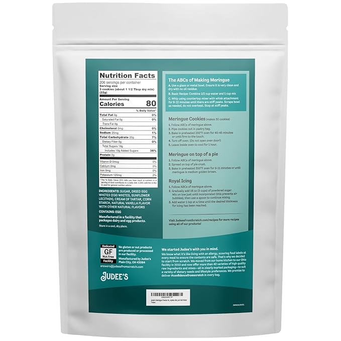 Judee's Gluten Free Complete Meringue Powder Mix - Gluten-Free Egg Substitute - Cookie Decorating Supplies for Cookie Icing - Make Meringue Treats - 160 Oz