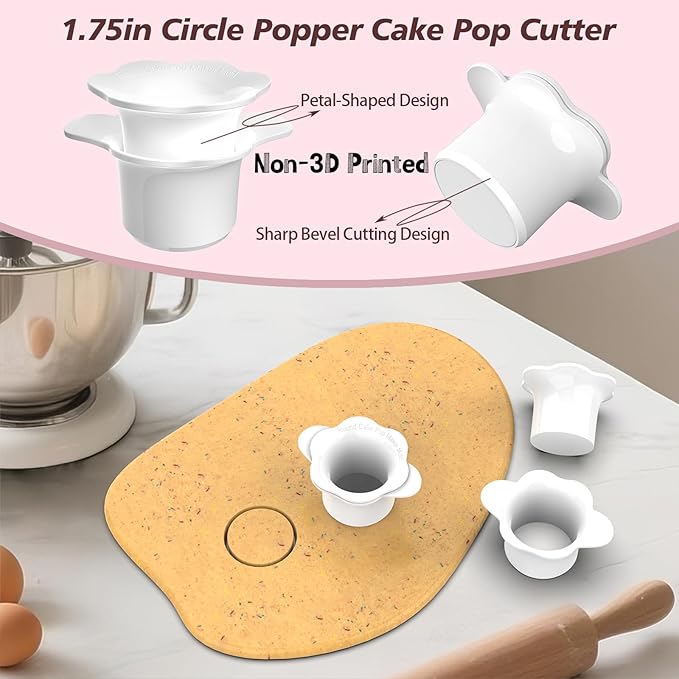 Cake Pop Cutter and Pusher with Tray - Circle Cake Pop Mold Set | Smooth & Easy-Clean Surface (Pink-Cutter & Tray Set)