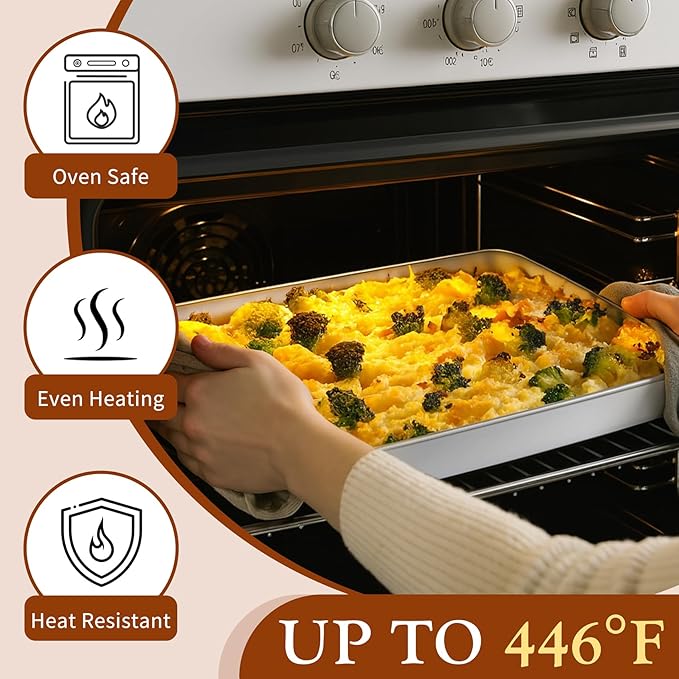 TeamFar Baking Pans Set of 3, Stainless Steel Deep Cookie Cake Pan for Home Baking, 12.5/10.5/9.4” Rectangle Bakeware Set for Bread/Casserole/Lasagna, Healthy & Sturdy, Dishwasher Safe