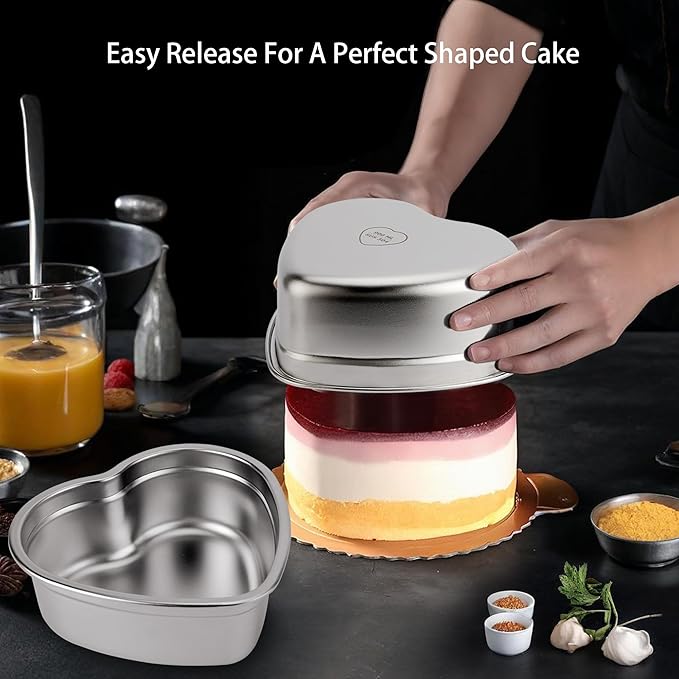 Heart Shaped Cake Pans, Nonstick Heart Cake Pan 6 Inch for Layer cakes, Stainless Steel Baking Pan Cake Tins for Birthday/Valentine's Day/Thanksgiving/Wedding/Anniversary/Christmas, Dishwasher Safe
