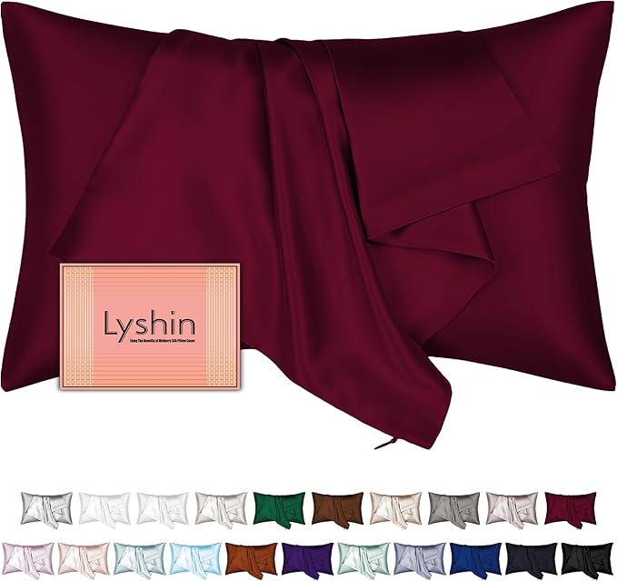 Mulberry Silk Pillow Cases Queen Size with Hidden Zipper, Ultra Smooth and Soft Breathable Cooling Silk Satin Pillowcase for Hair and Skin, Gifts for Women Men (Burgundy Red, 20x30 Inches, 1 Pack)