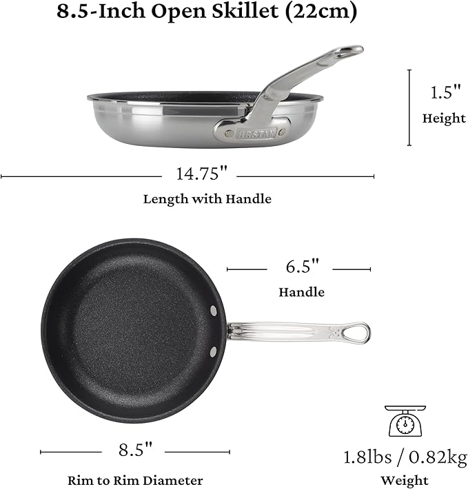 Hestan ProBond Forged TITUM - Professional Clad Stainless Steel, Nonstick, Frying Pan, (8.5-Inch), Induction Compatible, Made without PFOAs