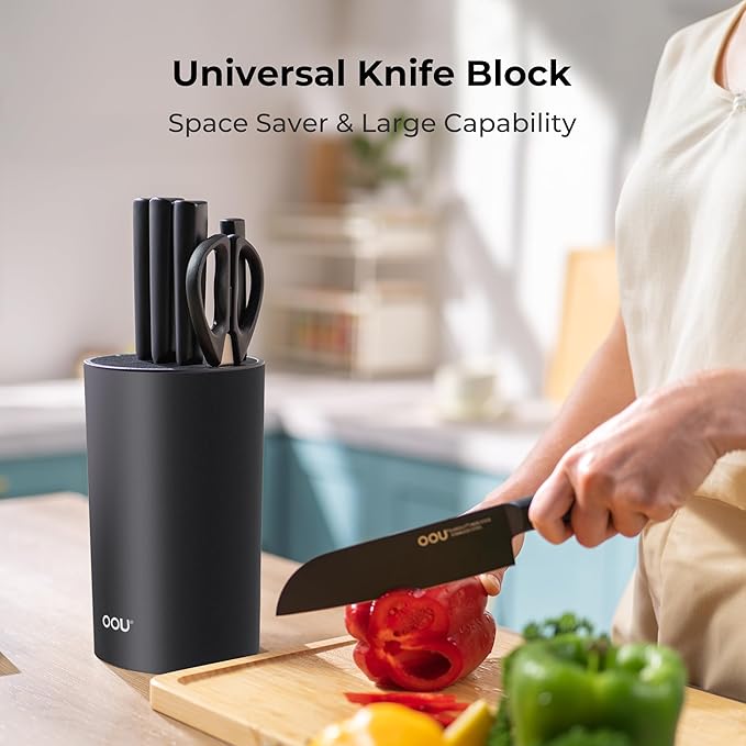 OOU Universal Knife Block Holder Without Knives, Round Kitchen Knife Holder, Detachable Knife Storage for Easy Cleaning-Black