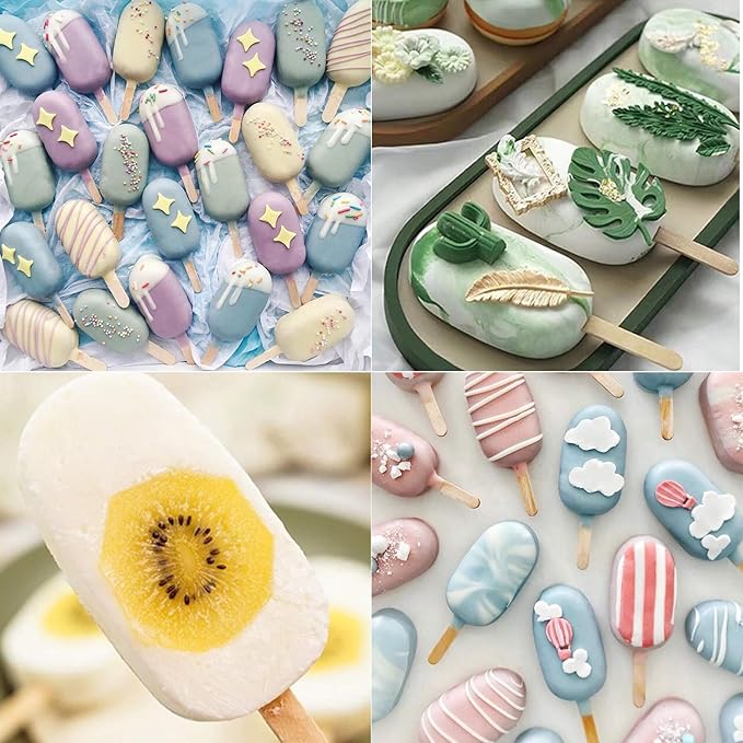 Popsicles Molds, Ozera 2 Pack Homemade Cake Pop Molds, Reusable Silicone Ice Pop Cream Maker Cakesicle Molds with 50 Wooden Sticks & 50 Bags