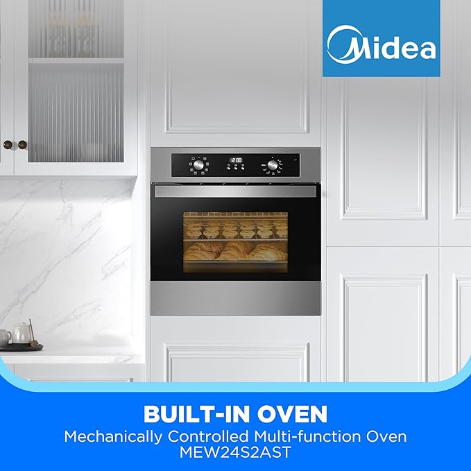 Midea 24" Mechanical Single Wall Oven, 2.5 Cu. Ft.-Capacity, Built-in Oven with 8-in-1 Cooking Modes, Stainless Steel
