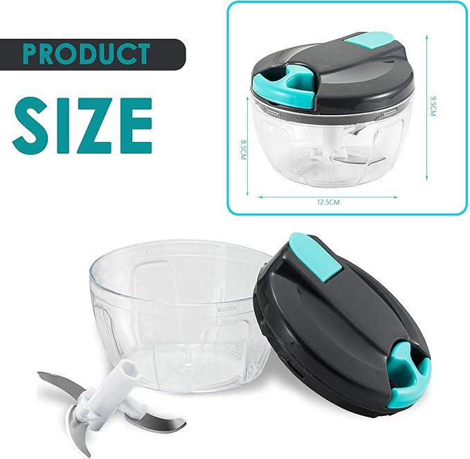 Multi-Function Manual Food Processors & Chopper with Cover and Handle, Garlic Press Vegetable Chopper Shredder,Suitable for Onions Garlic Carrots Gingers Peppers Fruits,Ideal Gift for Kitchen（Blue）