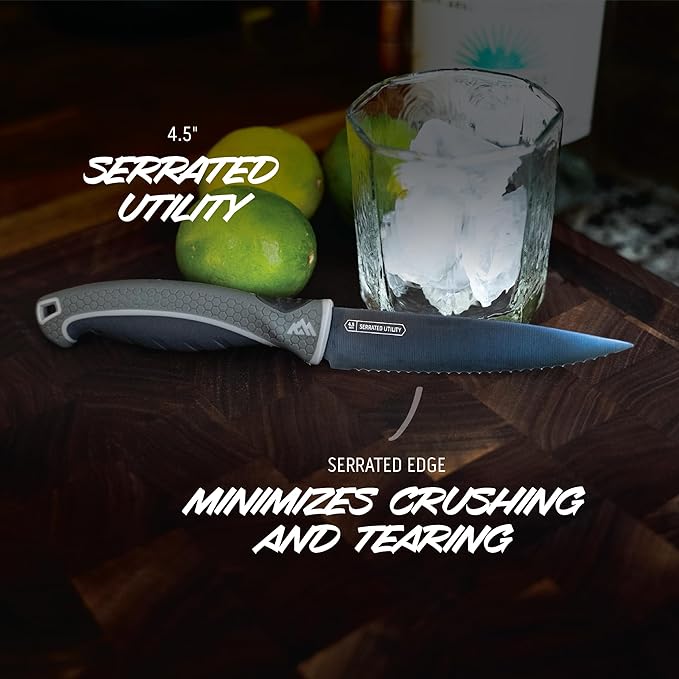 OUTDOOR EDGE ErgoMax Chef Selection Knife Set - Includes Chef, Santoku & Kitchen Serrated Utility Knife, Great for Cooking, Meal Prep & Home Kitchens