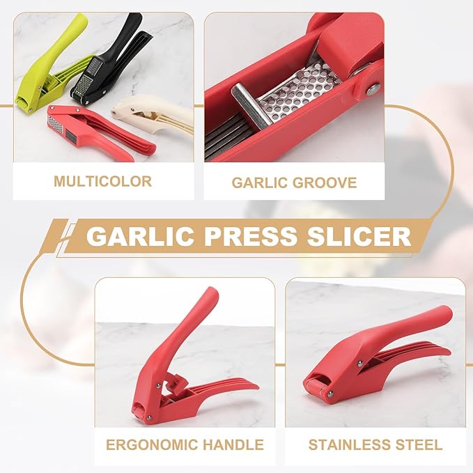 uxcell Garlic Press, 7.5 Inch Stainless Steel Garlic Slicer Crusher Tool Kitchen Utensil for Home Cooks and Professional Chefs, Red