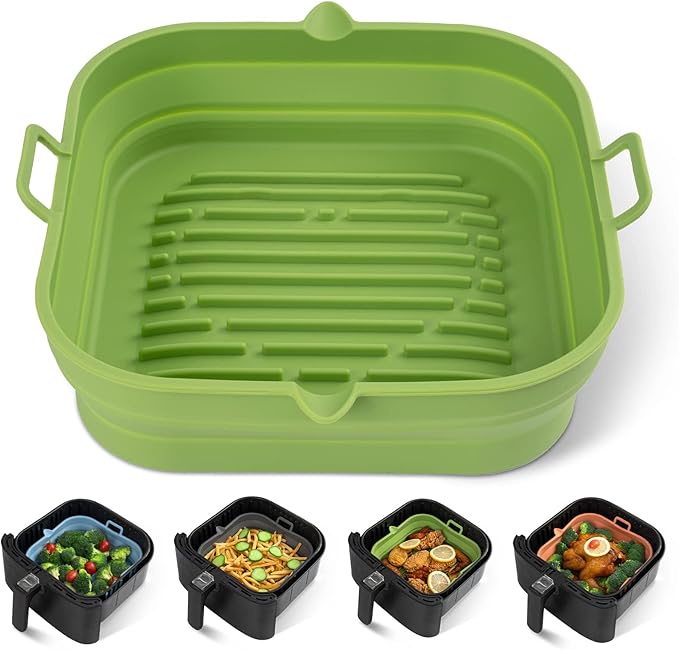 Silicone Air Fryer Liners - Square Reusable Airfryer Basket - Easy to Clean Air Fryers Silicone Pot for 5.8 to 8 Qt Air Fryer Baking Tray Oven Accessories, 8.5 Inch Large