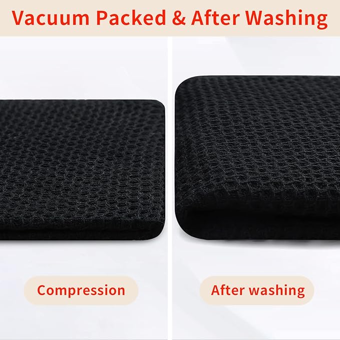 Homaxy 100% Cotton Waffle Weave Kitchen Dish Towels, Ultra Soft Absorbent Quick Drying Cleaning Towel, 13 x 28 Inches, 6-Pack, Black