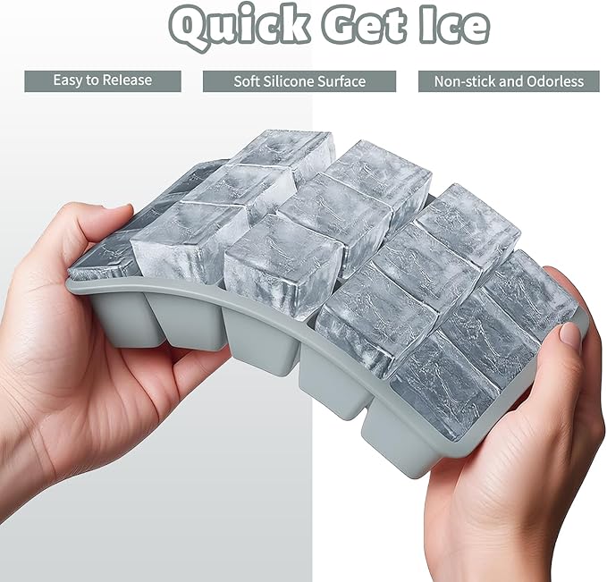 Silicone Ice Cube Tray 3 Pack - Easy Release ice cube tray with lid, BPA Free Ice Cubes Trays for Freezer,ice cube mold for Cocktail,Whiskey (Black+Grey+Mint)