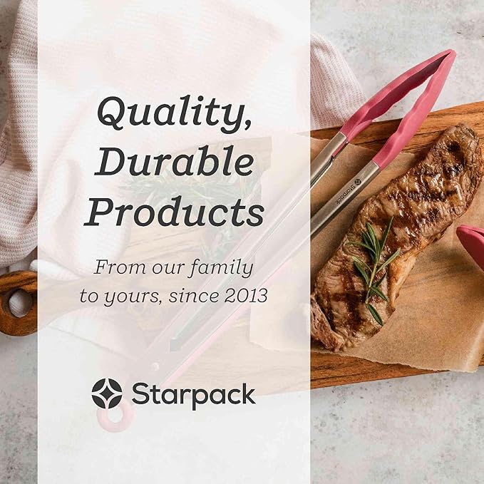 Starpack 'Get a Grip' Silicone Kitchen Tongs for Cooking 12 Inch - BBQ Tongs for Grill Heat Resistant to 600°F - Stainless Steel Tongs with Non Stick Tips - Silicone Tongs for Serving Food