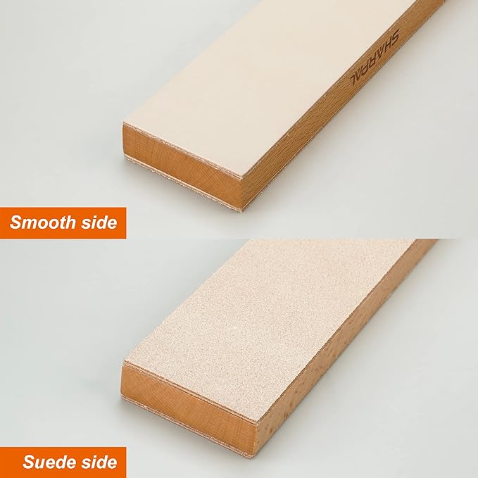 SHARPAL 205H Double-sided Leather Strop (Genuine Cowhide) 13.2" x 2.4" Kit with 2 Oz. Polishing Compound & Angle Guide, Knife Stropping Block for Sharpening & Honing Knives tools, Woodcarving Chisels