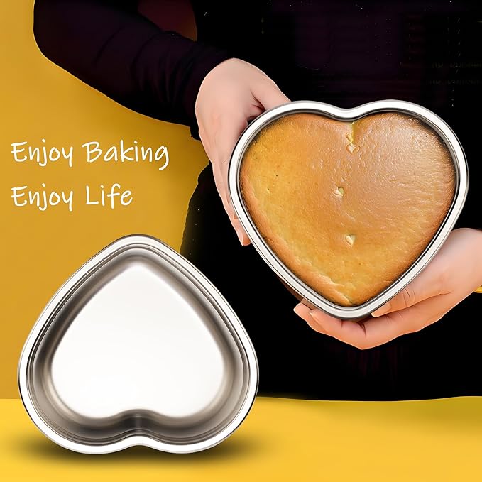 Heart Shaped Cake Pans Set of 2, Nonstick Heart Cake Pan 6 Inch for Layer cakes, Durable Stainless Steel Baking Pans Cake Tins for Valentine's Day/Thanksgiving/Wedding/Anniversary, Dishwasher Safe