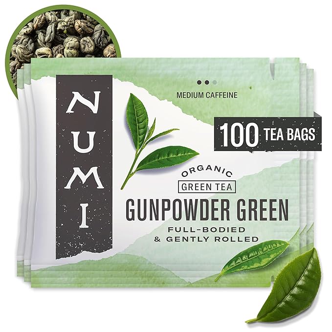 Numi Organic Tea Gunpowder Green, 100 Count Box of Tea Bags (Packaging May Vary)