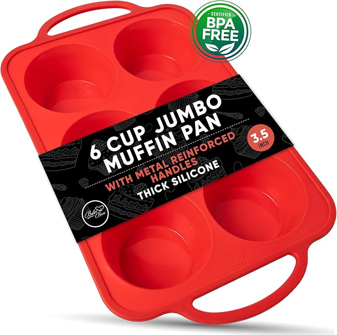 Silicone Jumbo Muffin Pan 6 Cup–Non-Stick Cupcake Pans for Baking, Heavy-Duty Large Silicone Muffin Pans for Baking, BPA-Free, Easy-Release, Oven & Dishwasher Safe