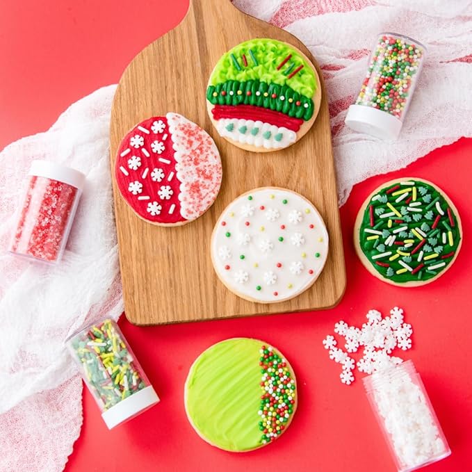 Sweets Indeed Dye-Free Holiday Sprinkle 4-Pack – 3.35 oz | Natural Christmas Sprinkles with Nonpareils, Sugar Crystals, Snowflakes & Festive Sprinkle Mix in Individual Jars | Holiday Baking Decorations