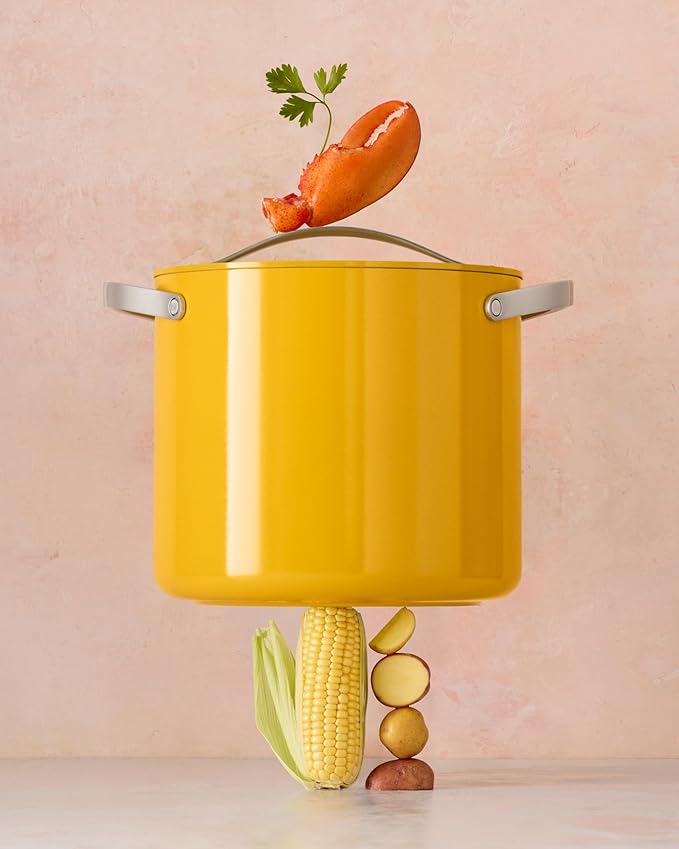 Caraway Stock Pot - 12 Qt Ceramic Coated Pot With Lid - Fee From Forever Chemicals - Large Pot for Bigger Batches - Black