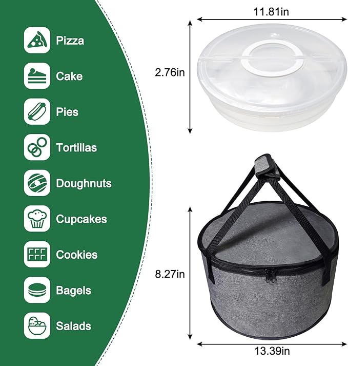 Aufind 12" 2 Pack Pie Carrier with Lid and Insulated Food Carrying Case Bag, Reusable Food Storage Containers for Pies, Cheesecake, Pizza, Nuts Fruit Perfect Gifts