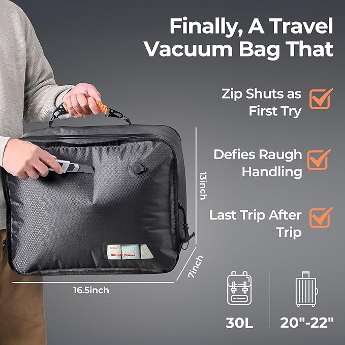 Apex Series Vacuum Bags for Travel Luggage, 180° Open, Reusable Compression Bags for Carry On Suitcases and Backpack, Vacuum Seal Packing Cube for Cloth (1Medium No Pump)