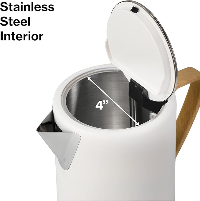 PantryPro 1.7L 1500W Rapid-Boil Electric Kettle - Stainless Steel Interior - Auto Shut-Off, Boil-Dry Protection, LED Indicator, Wide Opening - Cream White