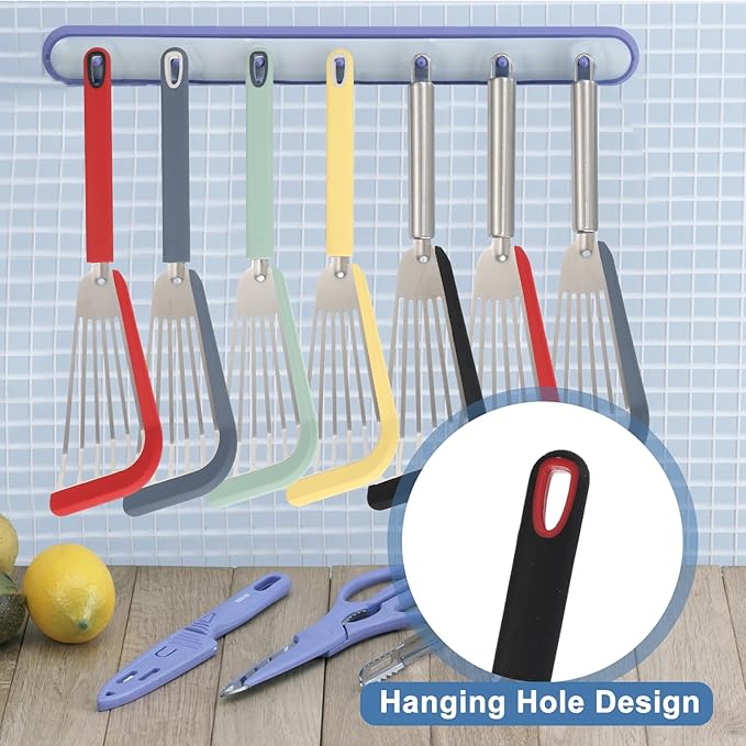 uxcell Silicone Fish Spatulas with Handle Kitchen Cooking Spatula for Egg, Fish, Pancake Black