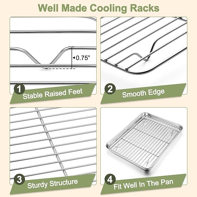 TeamFar Baking Sheet with Rack Set (3 Pans + 3 Racks), 16/12.5/9 Inch Stainless Steel Cookie Sheets Baking Pans Trays and Cooling Racks for Cooking Roasting, Non-Toxic & Heavy Duty, Dishwasher Safe