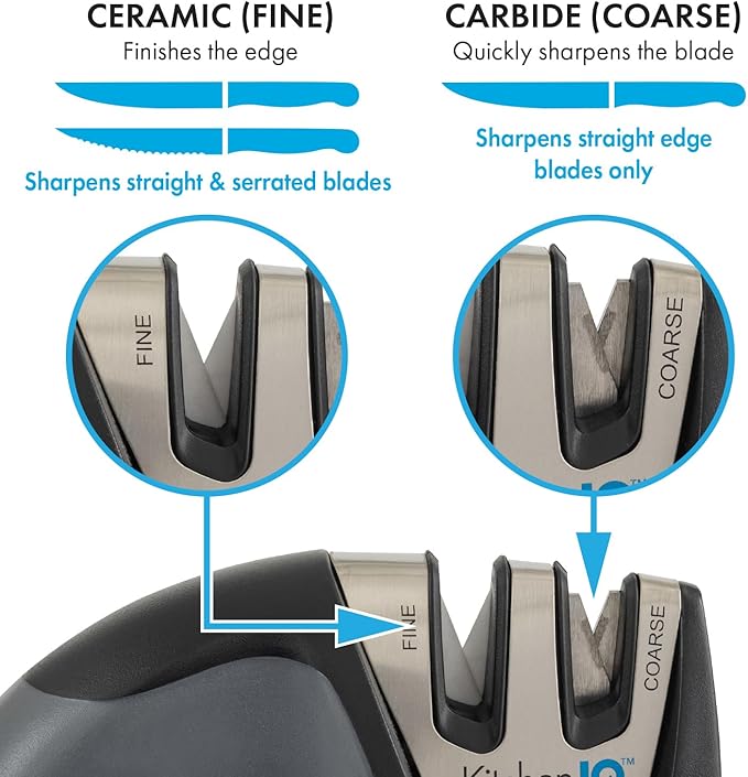 KitchenIQ 51420 | Edge Grip 2-Stage Knife Sharpener | Black – 3 Pack | Coarse & Fine Sharpeners | Compact for Easy Storage | Stable Non-Slip Base | Soft Grip Rubber Handle | Straight & Serrated Knives