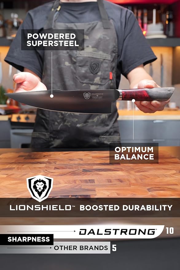 Dalstrong Chef Knife - 9.5 inch - Spartan Ghost Series - Premium American Forged S35VN Powdered Steel - Razor Sharp Kitchen Knife - Chef's Knife - Maple & Red Resin Handle - Sheath
