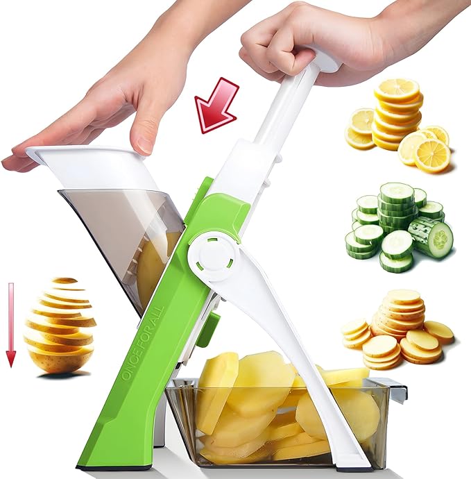 Safe Mandoline Slicer for Kitchen, Vegetable & Food Cutter & Thickness Adjustable 0.1-8 mm. Easy to Clean, Storage, Kitchen Faster Slice Artifact (Only Slice) (Green)
