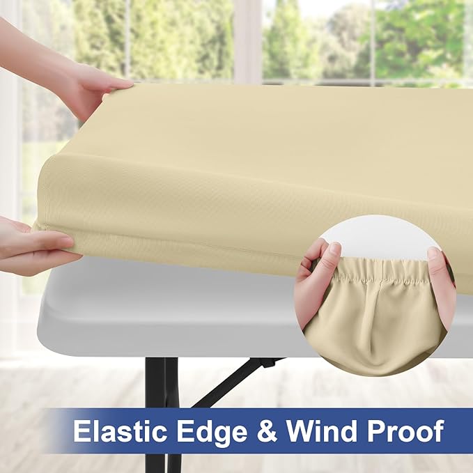 homing Rectangle Table Cloth Cover, Waterproof Polyester Elastic Fitted Tablecloth, Fits for 5 Foot Folding Tables, Washable Table Protector for Picnic, Camping, Outdoor (Champagne, 30" x 60")