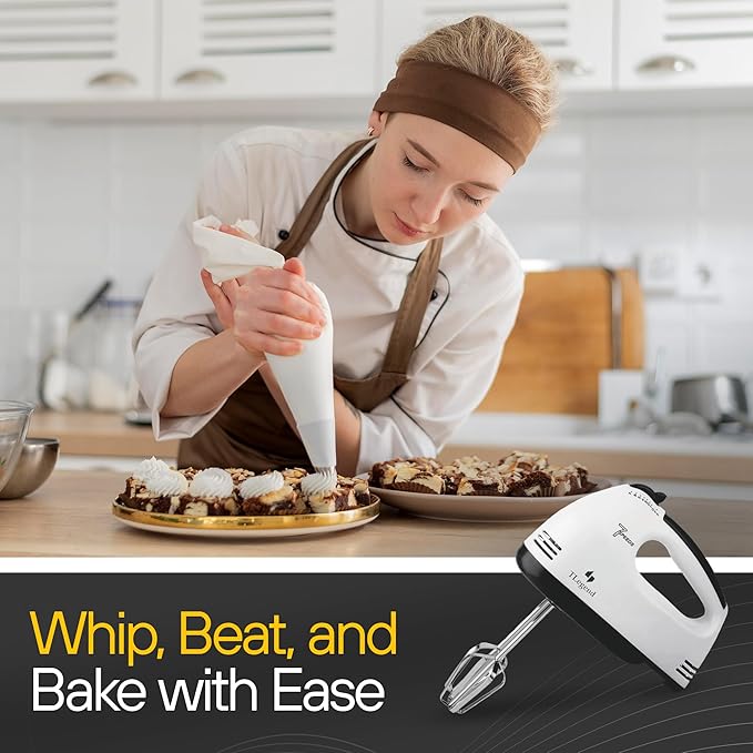 Hand Mixer Electric Handheld – 7 Speed Ultra Power Electric Mixer Handheld (White-Black)