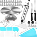 Nuogo 154 Pcs Christmas Aluminum Cake Decorating Tools Kit with 12 Inch Aluminum Cake Turntable, Cakes Decorting Gun with 6 Head, 34 Pcs Cakes Decorting Set, 11 Cream Spatula Set, 100 Cream Piping Bag