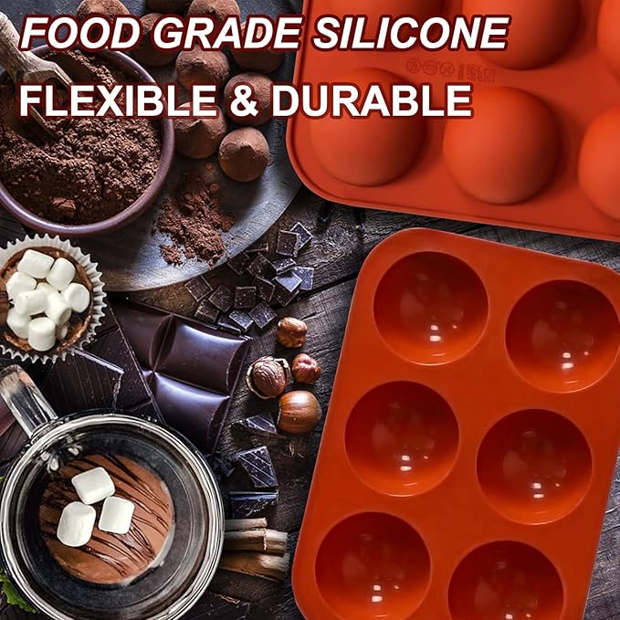 6 Holes Medium Semi Sphere Silicone Molds, 2 Packs Half Sphere Silicone Baking Molds for Making Chocolate, Cake, Jelly, Dome Mousse