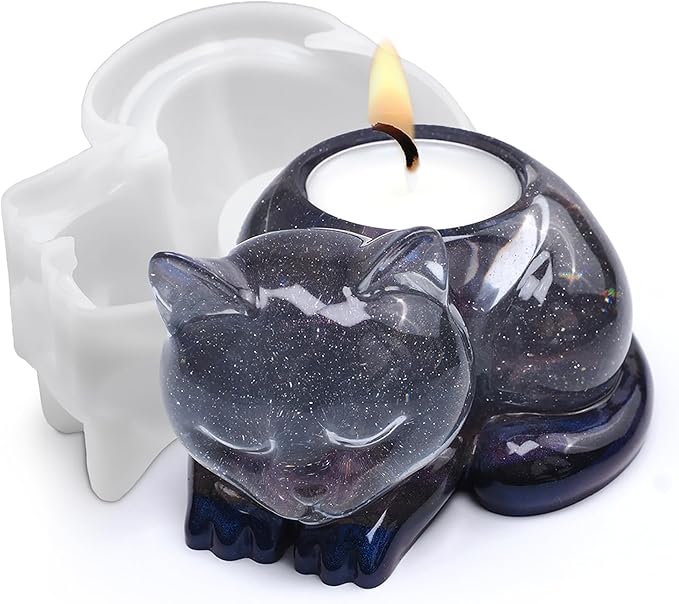 Cat Candle Holder Animal Cylinder Candle & Resin Mold - Resin Casting Silicone Molds for Home Decor & Candle Making Wave Spiral Mold