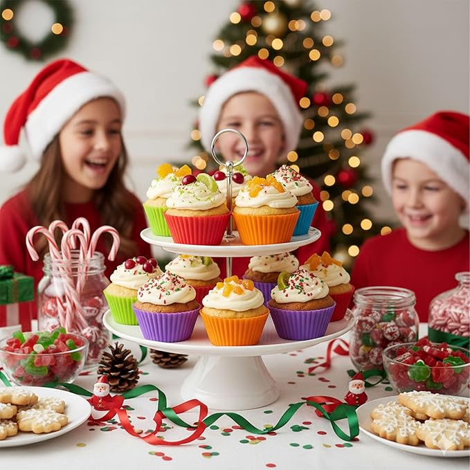 24 Pack Reusable Silicone Cupcake Baking Cups, 2.96 inch Multicolor Cups, Non-stick Muffin Liners for Weddings, Birthday, Party Halloween Christmas