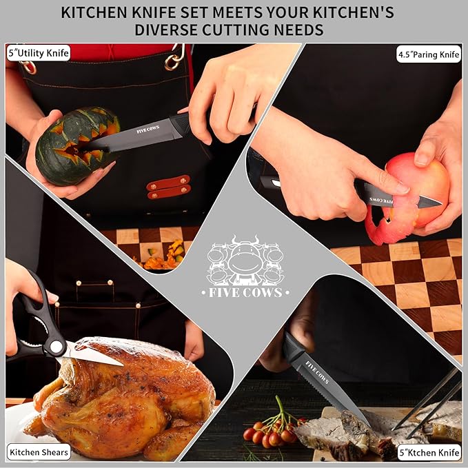 Knife Set,12-Piece Premium Kitchen Knife Set with Universal Knives Block,Anti-Rust Non-Stick High-Carbon Stainless Steel Extra-Sharp Chef Knives for Kitchen,Dishwasher Safe,Non-slip Ergonomic Handle