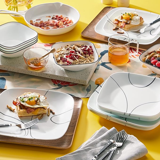 Corelle Vitrelle 6-Piece Salad Plate Set, Triple Layer Glass and Chip Resistant, Lightweight Square 10-1/4-Inch Plates Set, Splendor