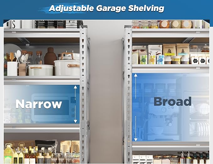 REIBII Garage Shelving, 4 Tier Storage Shelves Load 2550LBS, Adjustable Garage Shelving Heavy Duty, Metal Shelves Unit for Basement, Warehouse, 48" W x 60 "H x 24" D, Galvanized