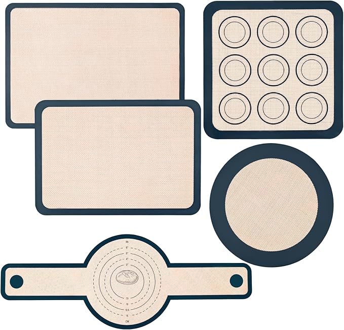 Silicone Baking Mat,Bread Baking Mats All-in-One Silicone Baking Mat Set - Kneading Mat,Non-Stick Pizza Bakeware Mat for Making Cookie,Bread,Bun,Pastry