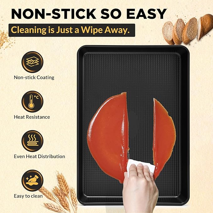 Saker nonstick baking sheet pan set,Multi-Use Non-Stick Baking Pan Set, Stackable Carbon Steel Cookie Sheets for Even Baking, Roasting & Meal Prep, Oven Safe & Easy Clean (black)