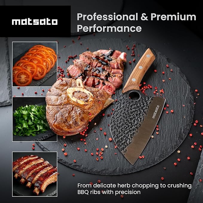 Matsato Cleaver Knife – Japanese Steel Cooking Butcher Knife for Meat & Vegetables Chopping, 5.8 Inch Kitchen Knife, Christmas Kitchen Gift for Men & Women